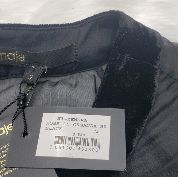 SOLD NWT Maje Black Shift Midi Organza Dress - Picture 7 of 12